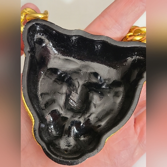 Leopard cheetah chunky chain necklace Rhinestones gold black enamel Rhianna - Picture 12 of 12